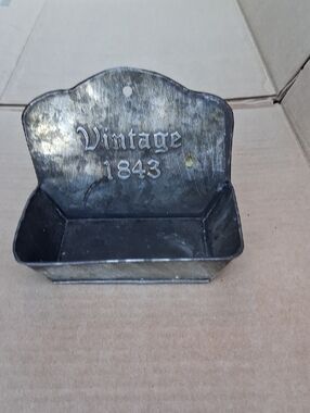 Vintage 1843 Metal Wall Pocket - Distressed Silver Finish